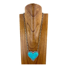 Load image into Gallery viewer, NKS230416-41 "26 inches blue turquoise stone heart necklace with paper clip shape silver metal chain"