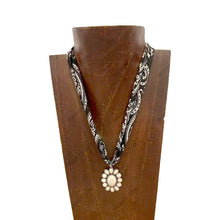 Load image into Gallery viewer, NKS251013-03-BROWN-BLUE    16'' L brown print scarf Necklace with blue turquoise stone flower concho Pendent: BEIGE/PINK
