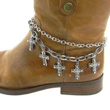 Load image into Gallery viewer, BTO-0730-03 RHINESTONE 5-CROSS CHARM BOOT CHAIN
