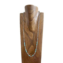 Load image into Gallery viewer, NKS250908-02-BLUE           28‘’ L  Blue TQ beads and Navajo pearl beads with silver metal paper clip chain Necklace: White
