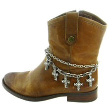 Load image into Gallery viewer, BTO-0730-03 RHINESTONE 5-CROSS CHARM BOOT CHAIN

