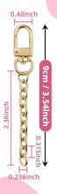 Load image into Gallery viewer, Gold-tone metal keychain clasp set shown on a pink-and-white graphic background, with one larger clasp on the left annotated with dimensions and a row of 20 smaller matching clasp pieces on the right. Text reads 'Product size' and '20 PCS'.
