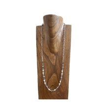 Load image into Gallery viewer, NKS250908-02-BLUE           28‘’ L  Blue TQ beads and Navajo pearl beads with silver metal paper clip chain Necklace: White
